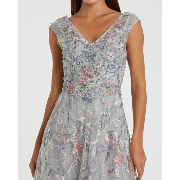 Mac Duggal 20263 Womens Size 8 Silver Pink Floral Embroidery Gown Maxi Dress - Picture 7 of 11